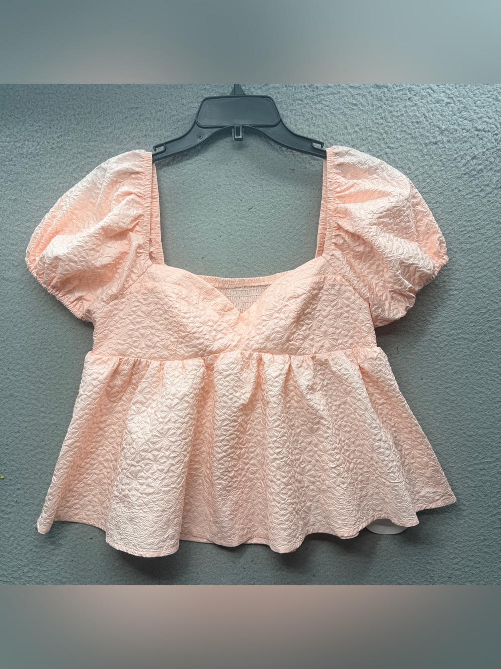 SHEIN Vacay Soleia Pink Sweetheart Peplum Puff Sleeve Top Blouse Women’s L NWT